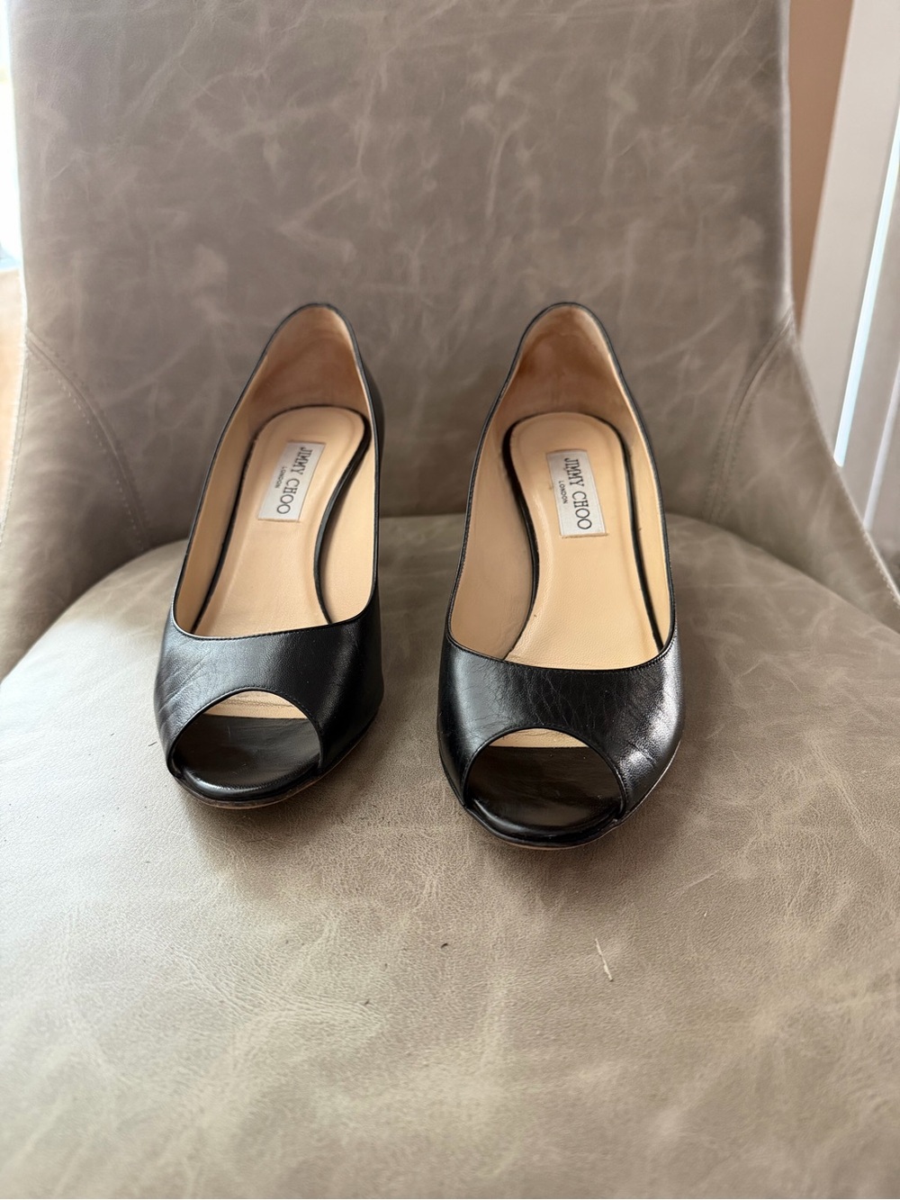 Jimmy Choo Isabel Black Leather Peep-Toe Pumps
